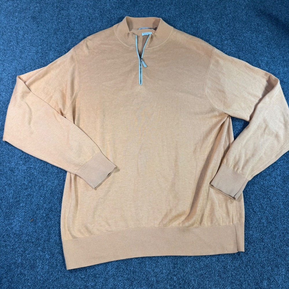 Peter Millar XL Orange Silk Cotton Cashmere Quarter Zip Pullover Sweater Mens